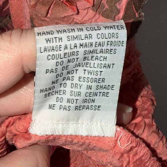 Vintage Crinkle Floral Sleeveless Mock Neck Top Pink Burgundy Stretch Ness S - Picture 6 of 10